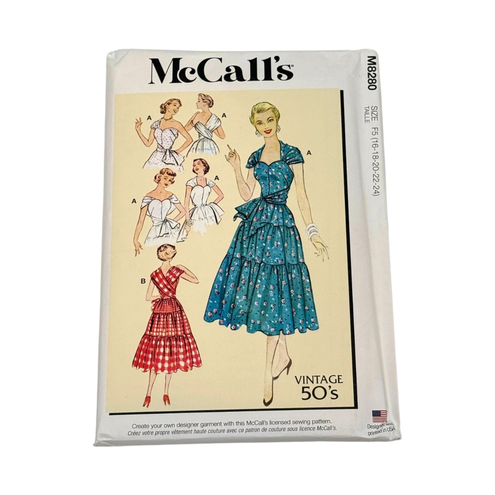 McCalls Sewing Pattern M8280 Multi-Color Vintage 50s Dress Size 16-24 New Uncut